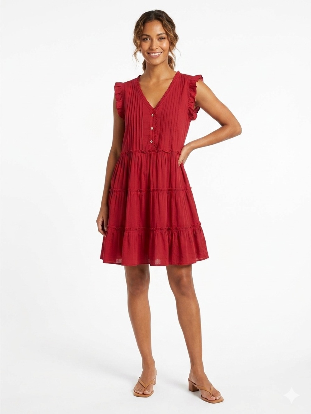 DIA Everything But Water Red Tiered Sleeveless Babydoll Dress L Large $88 NWT KL